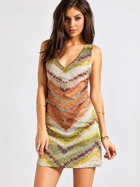 Tracy Reese Zig Zag Rafia Cross Back Shift in Tobacco color size S